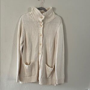 Eileen Fisher Cream Chunky Knit Organic Cotton Cardigan Size Large